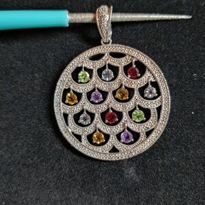 Vintage Y2K Ross Simons Multi-Color Gemstone Sterling Pendant